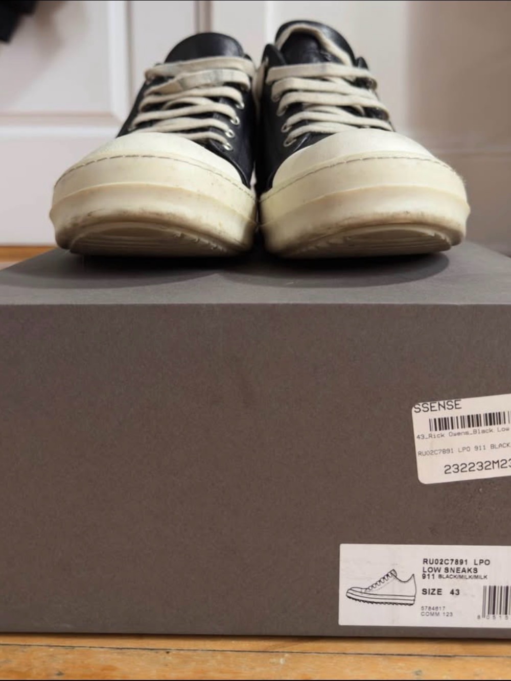 Rick Owens Black Leather Low-Top Sneakers with Cream Sole